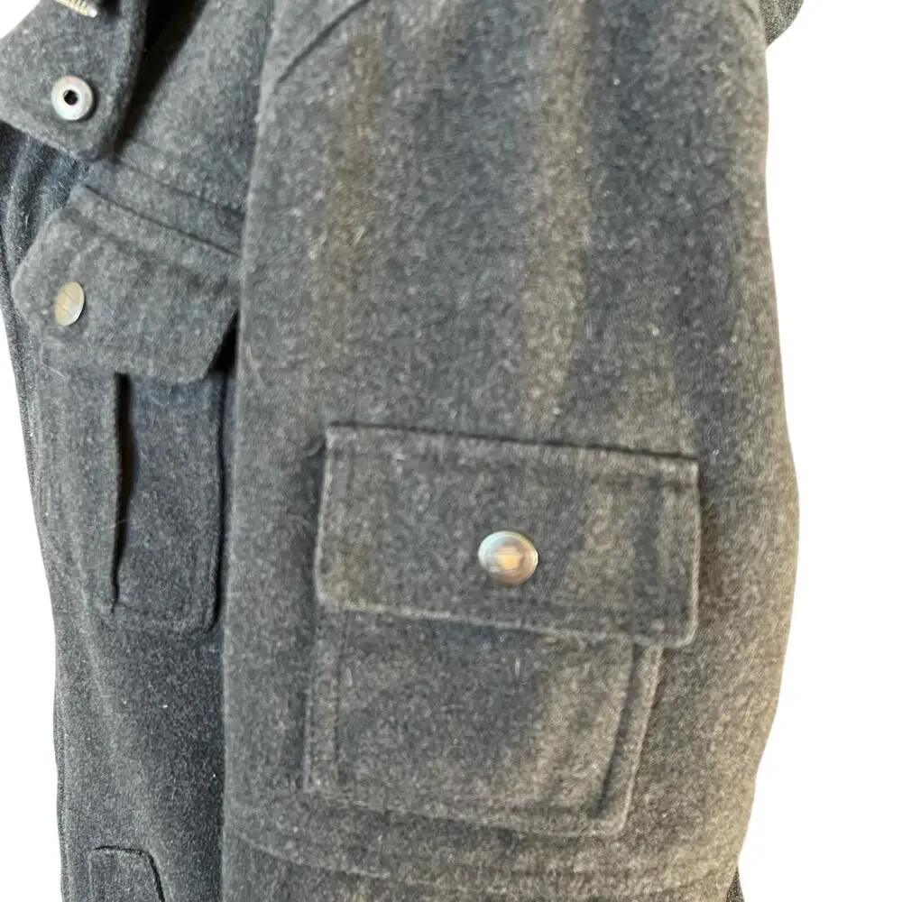 Levi's Jacket Coat Men's Large Grey Black Hooded Full Zip Snaps Patch Pockets